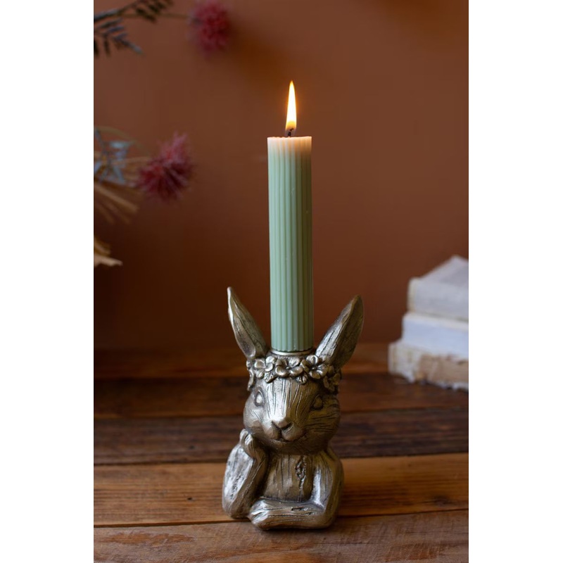 Painted Resin Taper Candle Holder - Rabbit By Kalalou