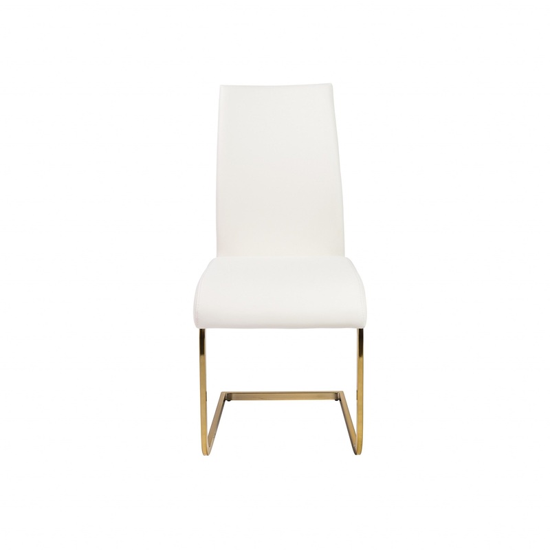 Set Of Four White Faux Faux Leather Gold Cantilever Chairs By Homeroots