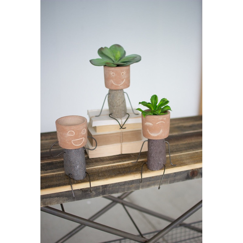 Set Of Three Clay & River Rock Kid Planters (Min 2) By Kalalou