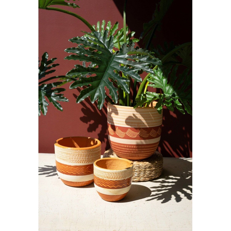 Set Of Three Painted Clay Planters - Large By Kalalou