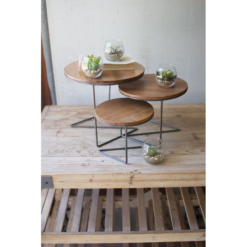 Set Of Three Round Wire Display Risers With Wood Tops (Min 2) By Kalalou