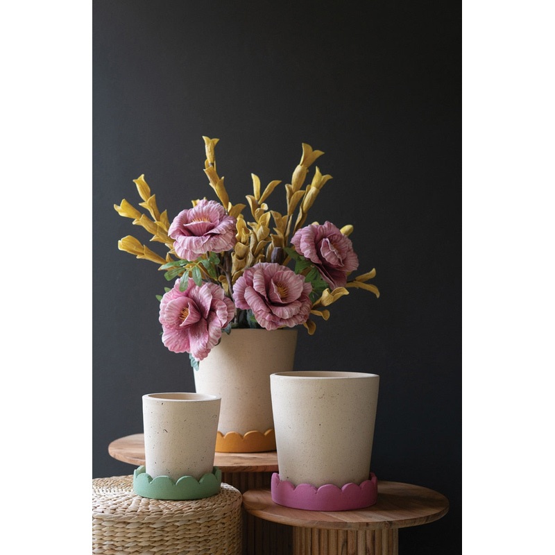 Set Of Three Scalloped Clay Planters By Kalalou