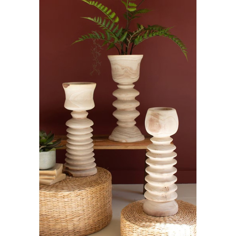 Set Of Three Turned Wood Towers With Cups By Kalalou