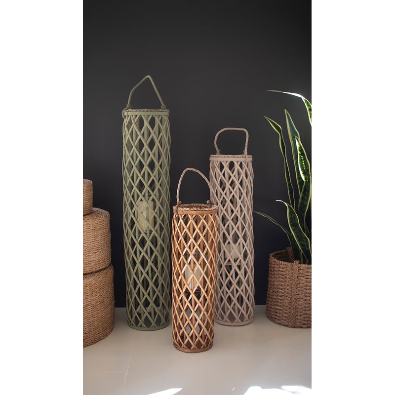 Set Of Three Willow Lanterns With Glass Inserts - One Each By Kalalou