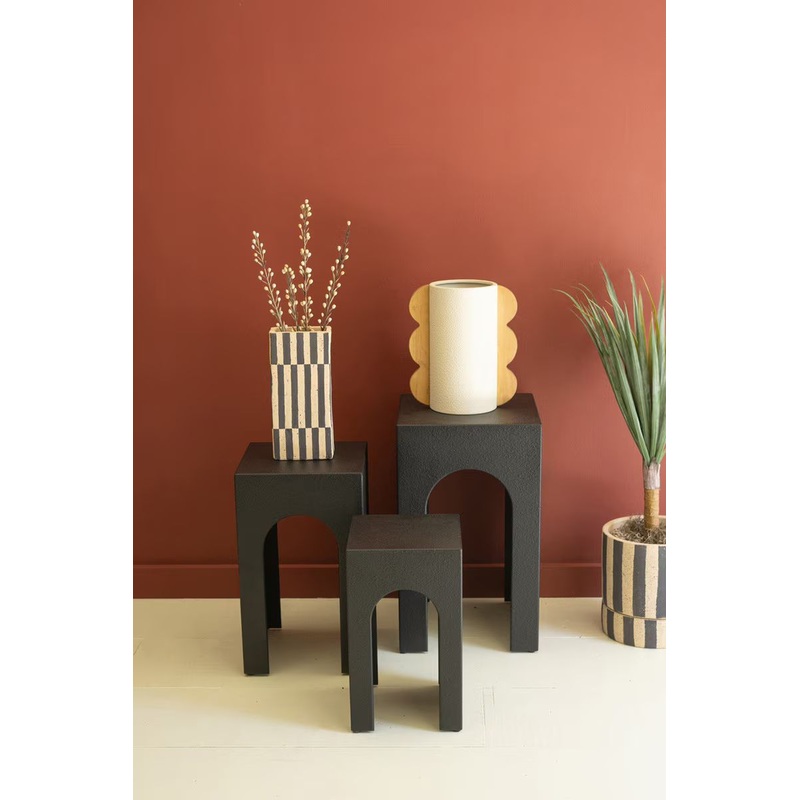 Set Of Three Wooden Side Tables - Black By Kalalou