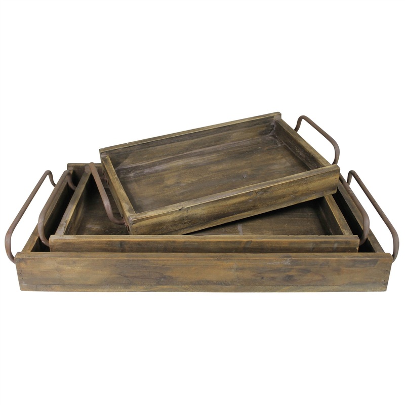 Set Of Three Wooden Trays By Homeroots