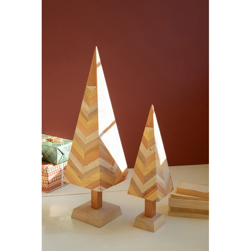 Set Of Two Assorted Wood Block Chirstmas Trees - Chevron By Kalalou