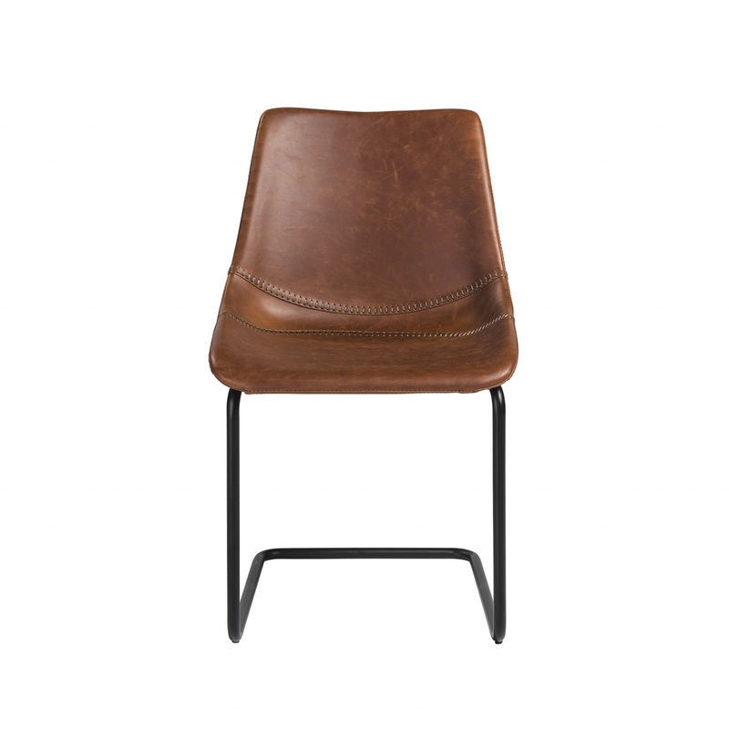 Set Of Two Brown Faux Faux Leather Black Cantilever Chairs By Homeroots