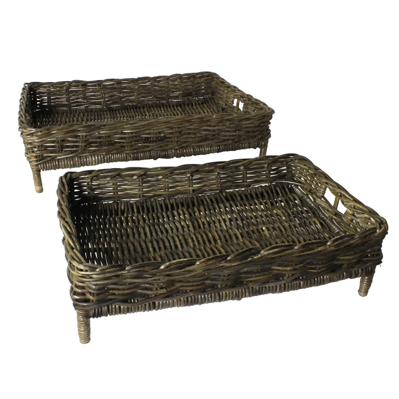 Set Of Two Brown Rattan Trays By Homeroots