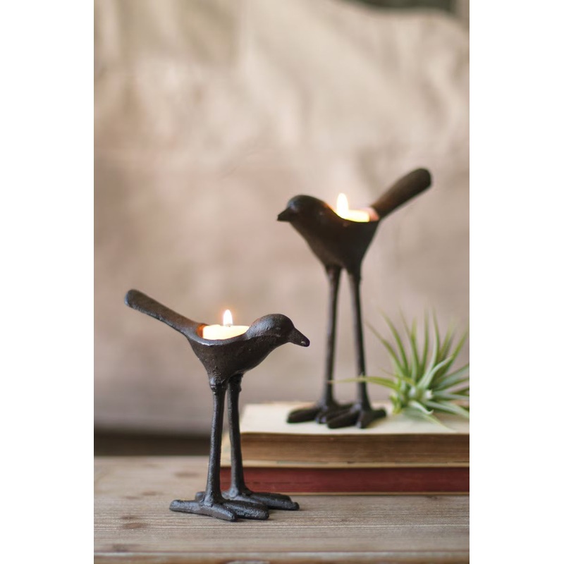 Set Of Two Cast Iron Bird Tea Light Holders (Min 2) By Kalalou
