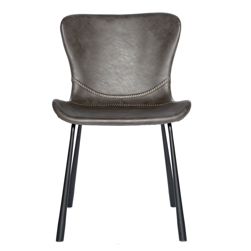 Set Of Two Dark Gray Faux Faux Leather Side Chairs By Homeroots