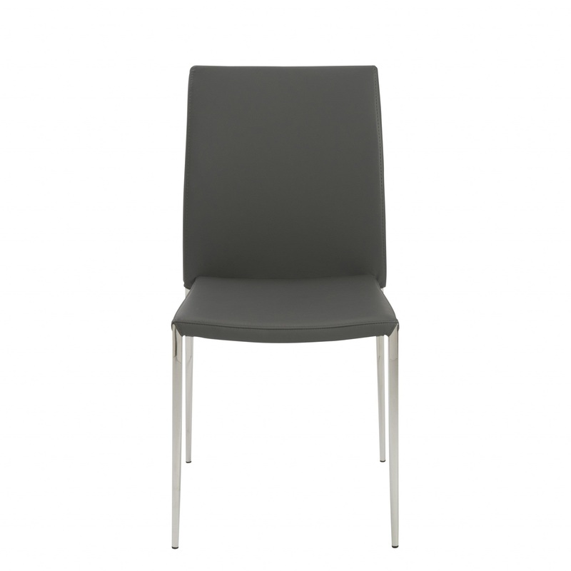 Set Of Two Gray Faux Faux Leather Steel Stacking Chairs By Homeroots