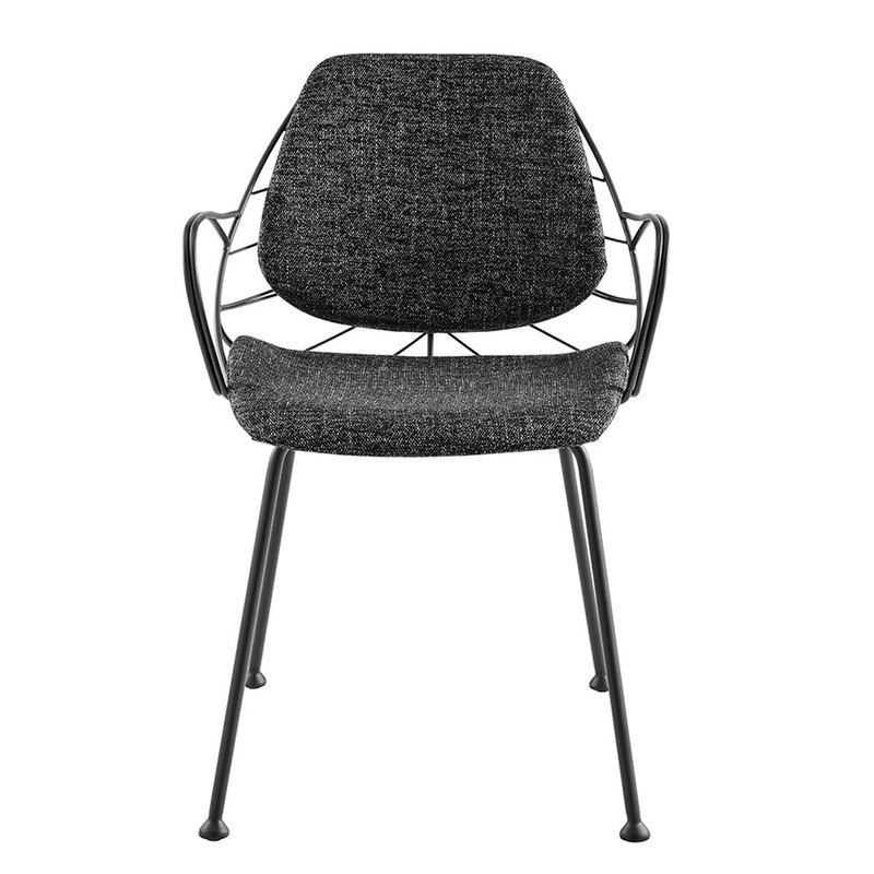 Set Of Two Leaf Dark Gray Fabric And Black Dining Armchairs By Homeroots