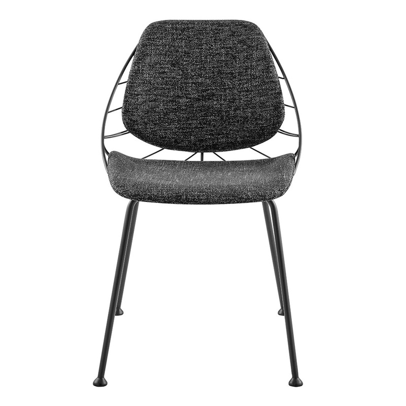 Set Of Two Leaf Dark Gray Fabric And Black Dining Chairs By Homeroots