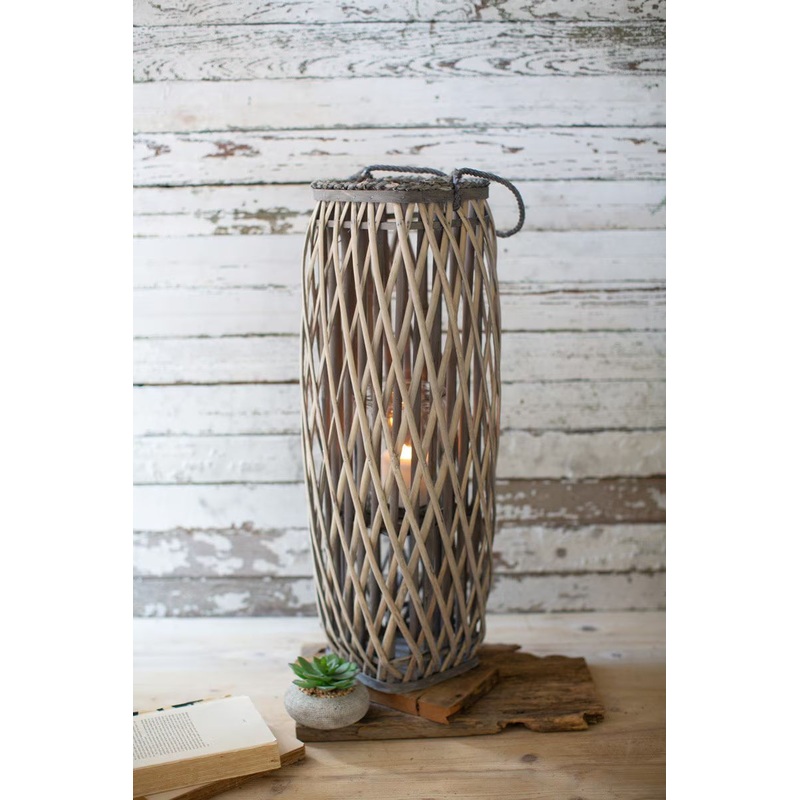Tall Grey Square Willow Lanterns - Large (Min 2) By Kalalou
