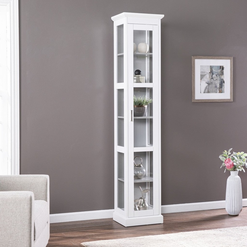White Cornice Molding Curio With Glass Door By Homeroots