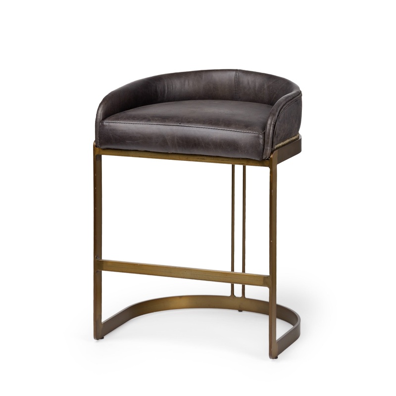 29' Black Leather Antiqued Gold Low Back Counter Stool By Homeroots