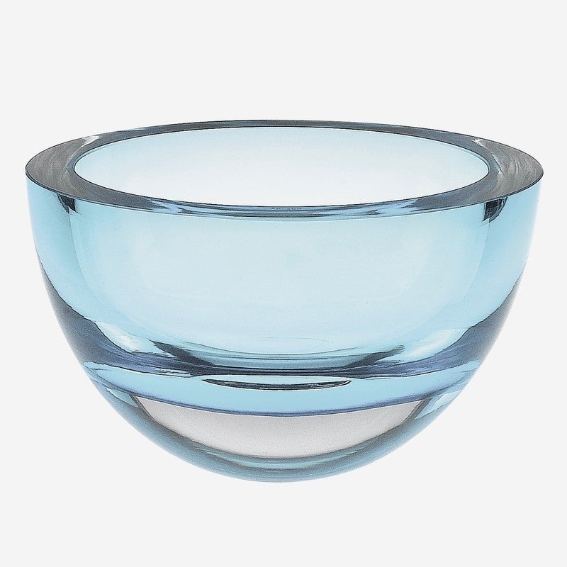 Aqua Blue Mouth Blown Polish Crystal Thick Walled Bowl By Homeroots