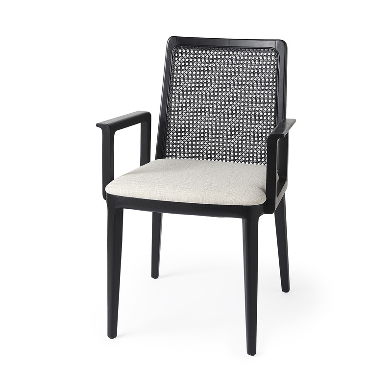 Black And Cream Uholstery And Cane Dining Armchair By Homeroots