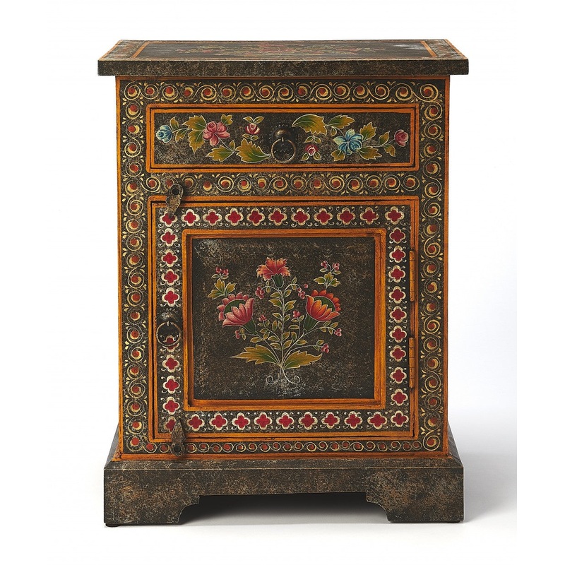 Black And Gold Vintage Hand Painted One Drawer Accent Chest By Homeroots