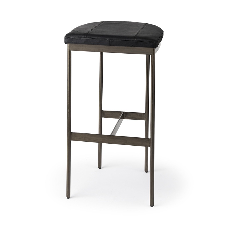 Black Leather Bar Stool With Gold Metal Frame By Homeroots