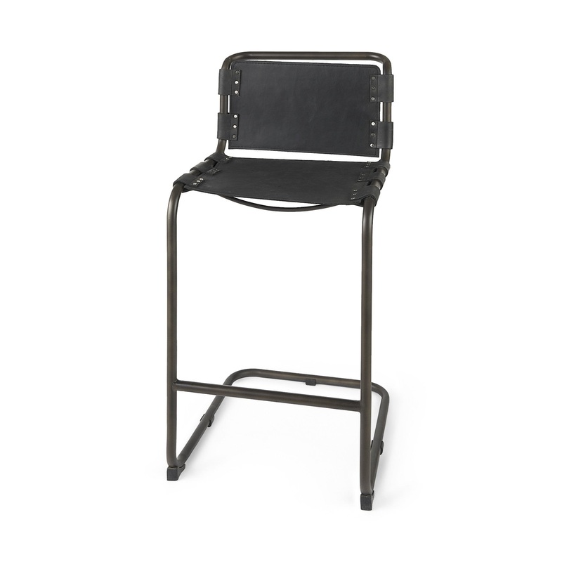 Black Leather Iron Framed Bar Stool By Homeroots