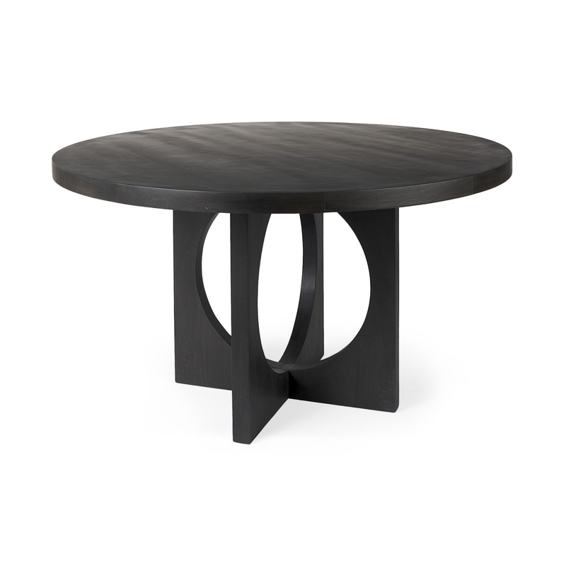 Black Wood Round Geometric Dining Table By Homeroots
