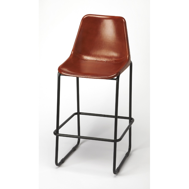 Brown Leather And Iron Bar Stool By Homeroots - 389114
