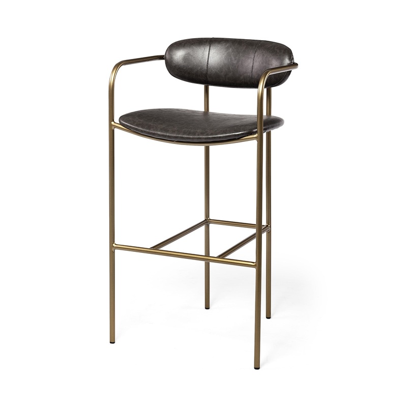Brown Leather Gold Framed Bar Stool By Homeroots