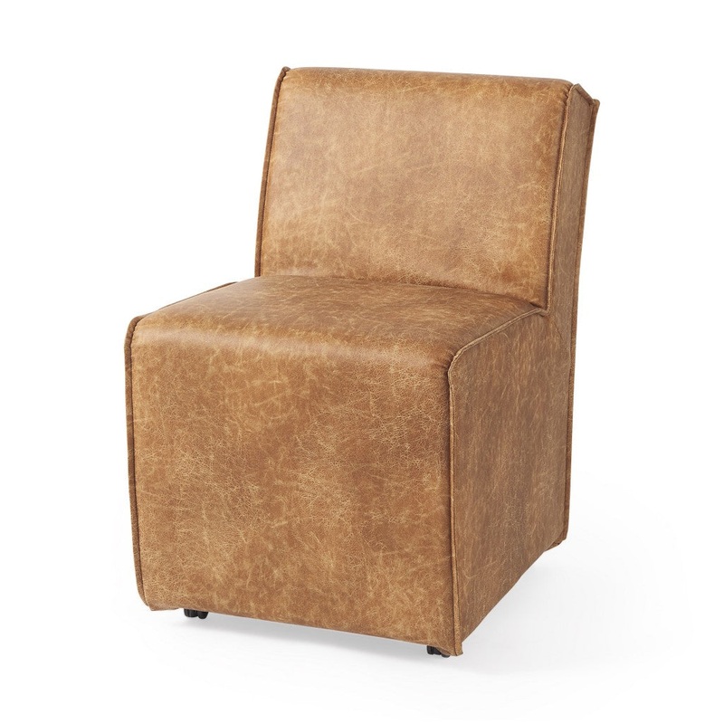 Carmel Brown Faux Leather Wedge Dining Chair By Homeroots