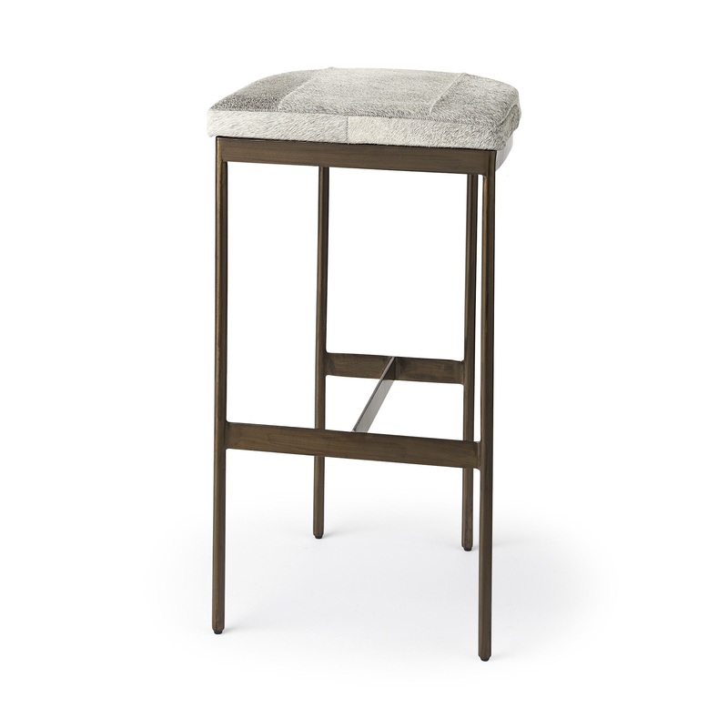 Cowhide Bar Stool With Gold Metal Frame By Homeroots