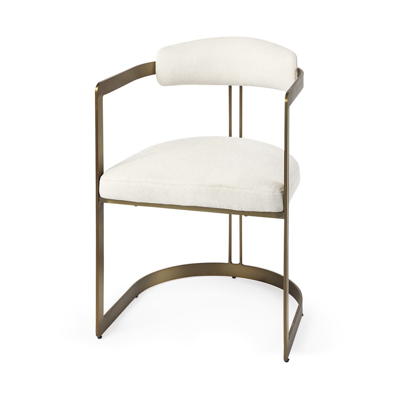 Curvy Gold And White Upholstered Dining Armchair By Homeroots