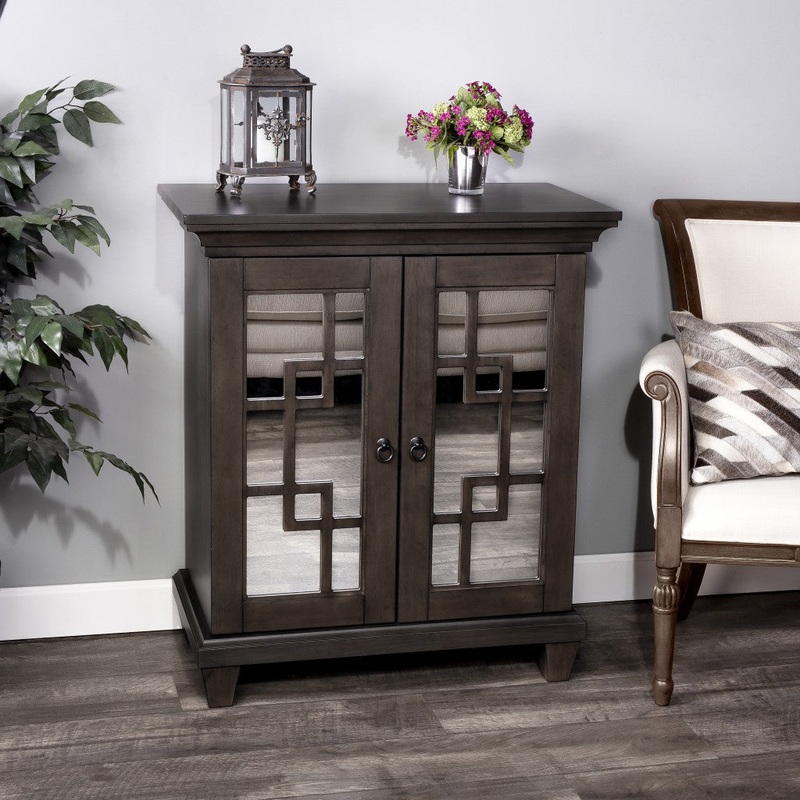 Dark Brown Fret Work Mirrored Accent Chest By Homeroots