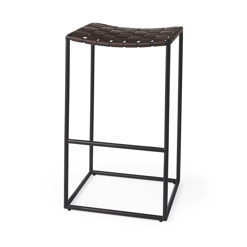 Dark Brown Woven Leather Bar Stool By Homeroots