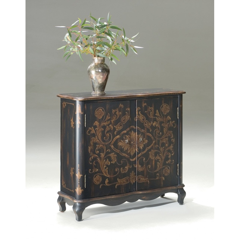 Leyden European Black Painted Console Cabinet By Homeroots