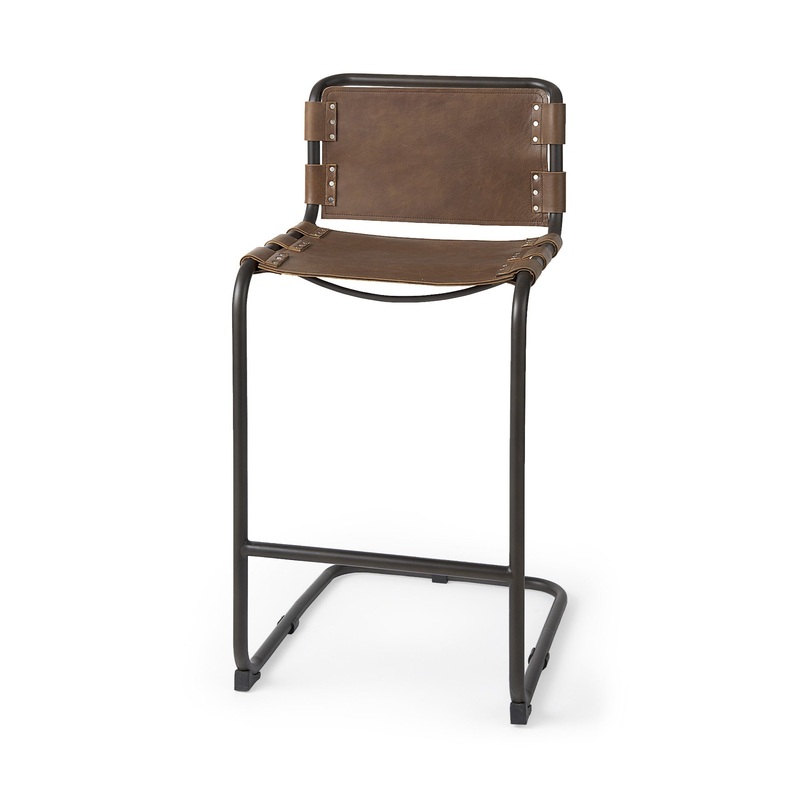 Light Brown Leather Iron Framed Bar Stool By Homeroots