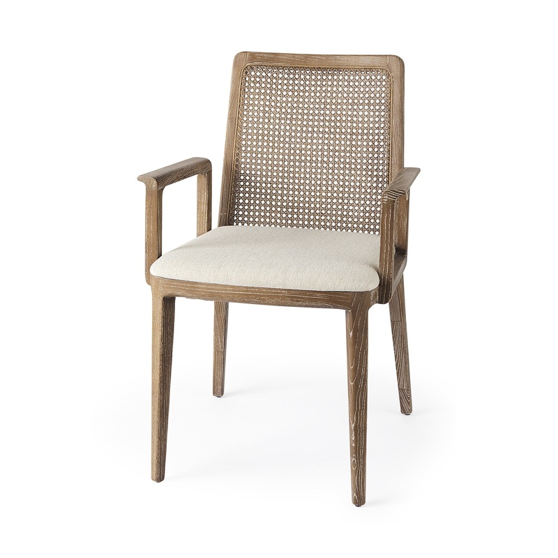 Light Natural And Cream Uholstery And Cane Dining Armchair By Homeroots