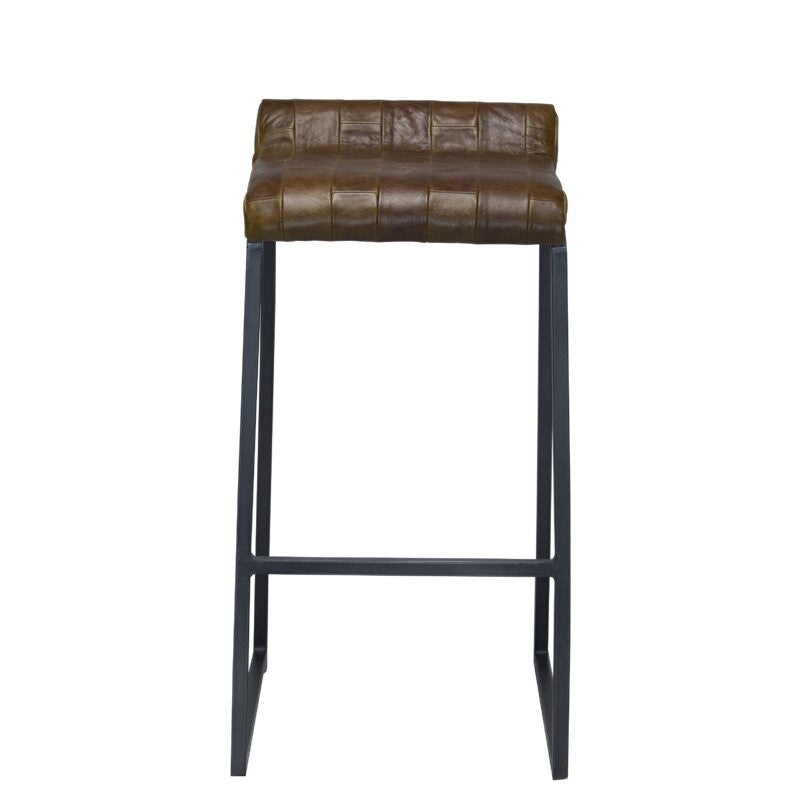 Modern Vintage Brown Leather And Iron Bar Stool By Homeroots