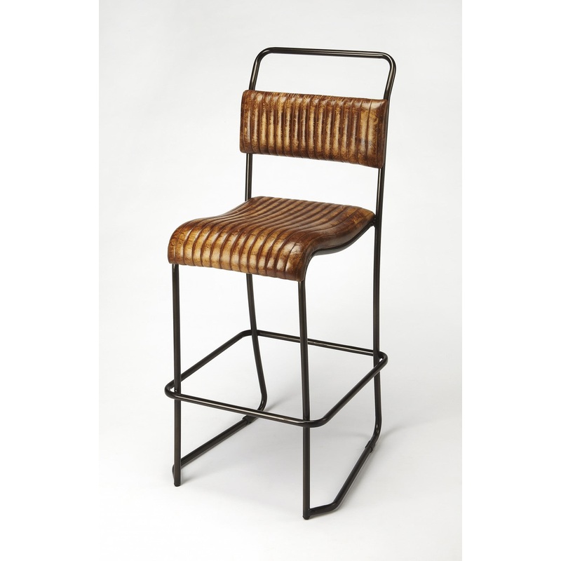 Natural Brown Leather Bar Stool By Homeroots