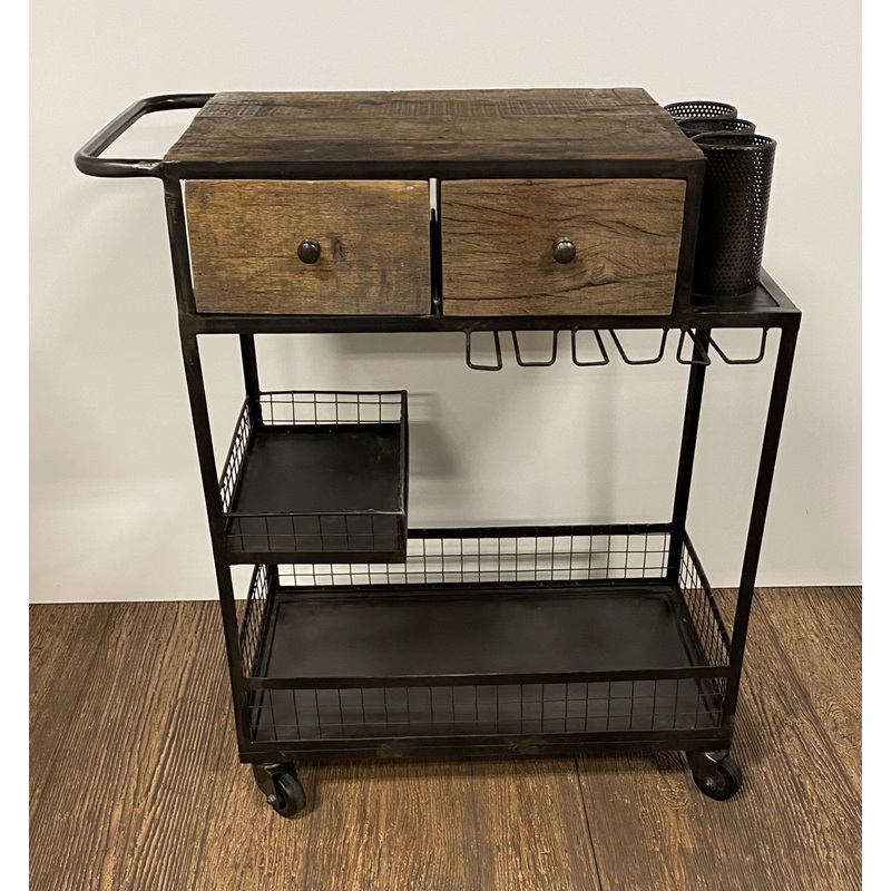 Rolling Rustic Black And Natural Bar Cart By Homeroots
