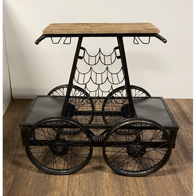 Rustic Black Rail Car Bar Cart By Homeroots