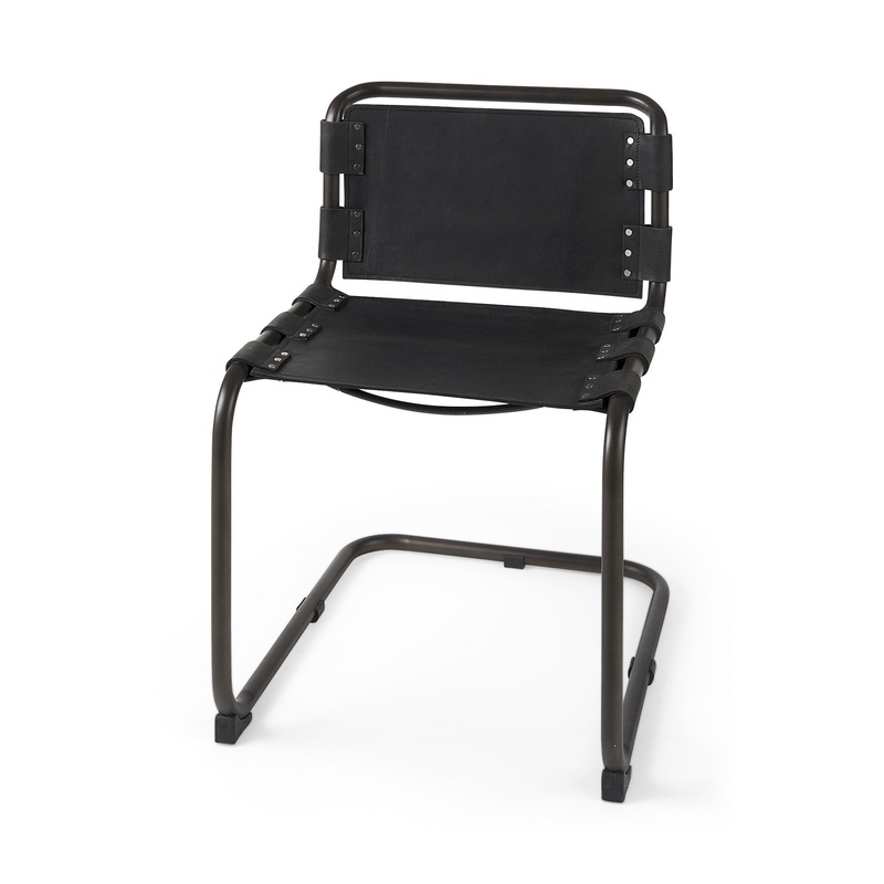 Set Of 2 Black Leather Dining Or Side Chairs By Homeroots