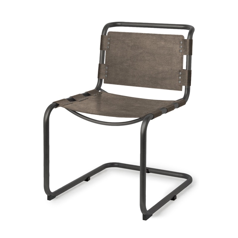 Set Of 2 Dark Brown Leather Dining Or Side Chairs By Homeroots