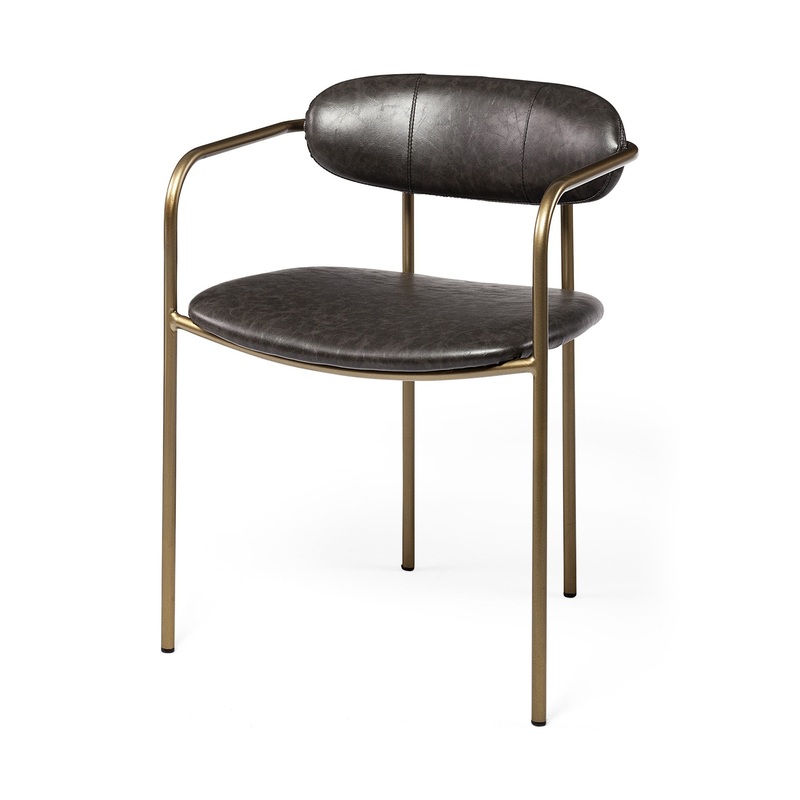 Set Of 2 Gold And Dark Brown Faux Leather Dining Chairs By Homeroots