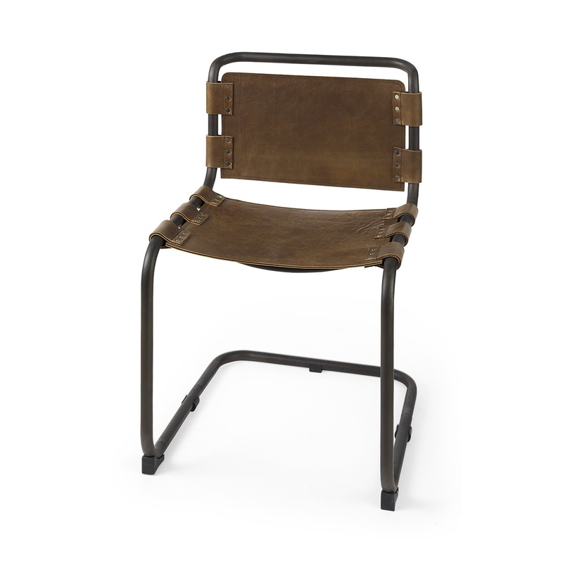 Set Of 2 Light Brown Leather Dining Or Side Chairs By Homeroots