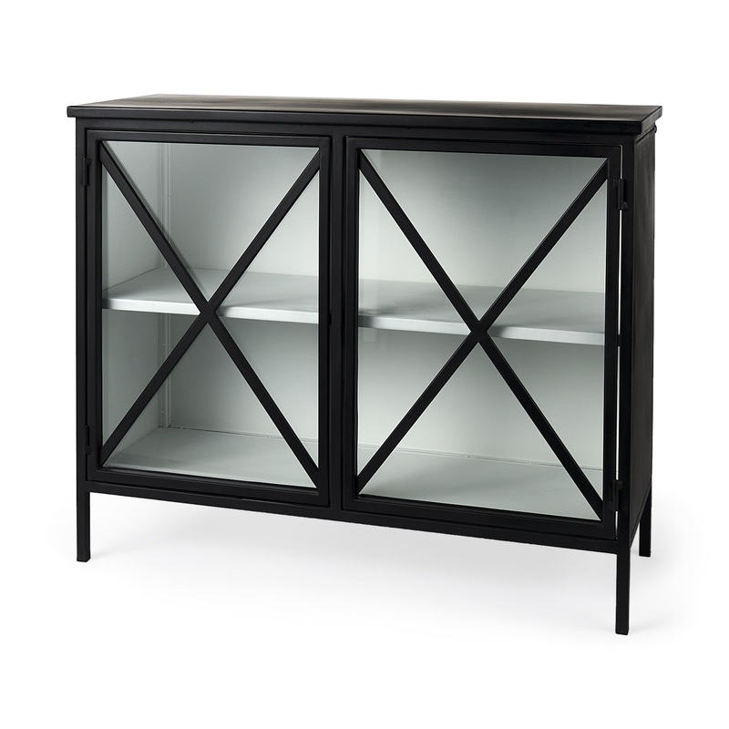 Slender Sleek Black Two Door Glass Cabinet By Homeroots