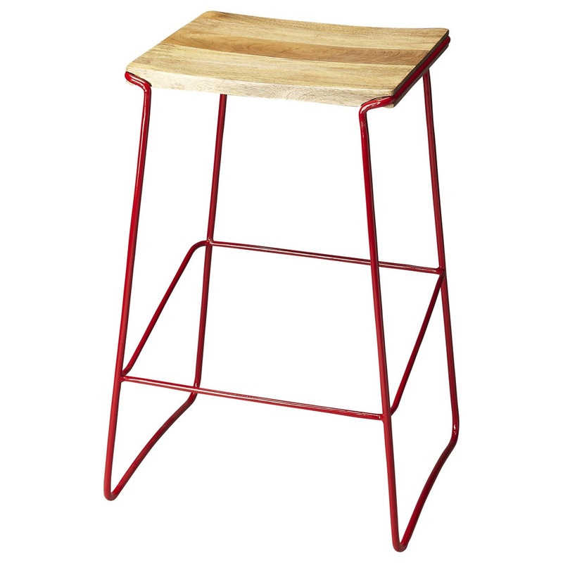 Wood And Red Metal Bar Stool By Homeroots