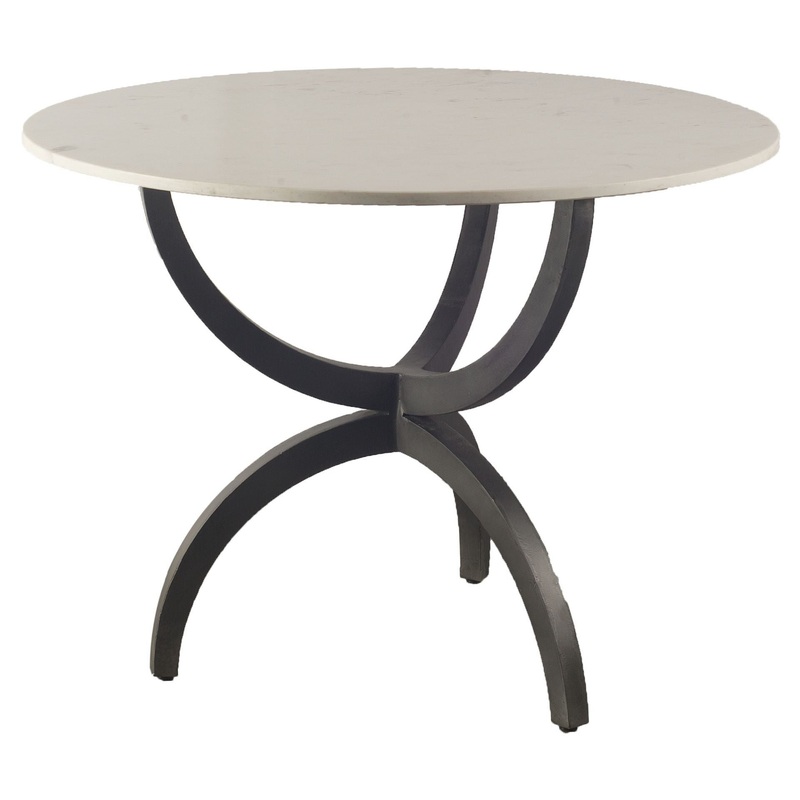 40' Round White Marble Top With Black Metal Base Dining Table By Homeroots