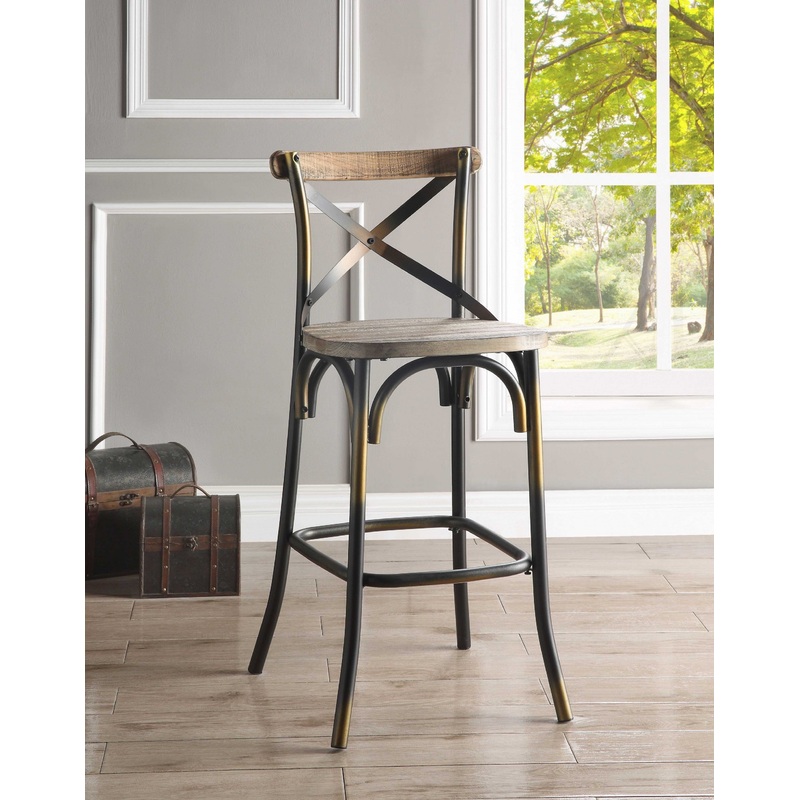43' High Back Antiqued Copper And Oak Finish Bar Chair By Homeroots