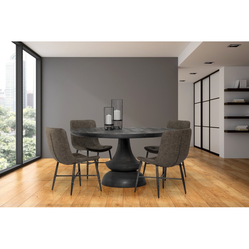 60' Round Charcoal Gray Solid Wood Table Top And Base Dining Table By Homeroots